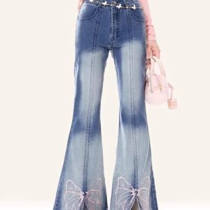 Aesthetic Embroidery Baggy Denim Flare Jeans Streetwear