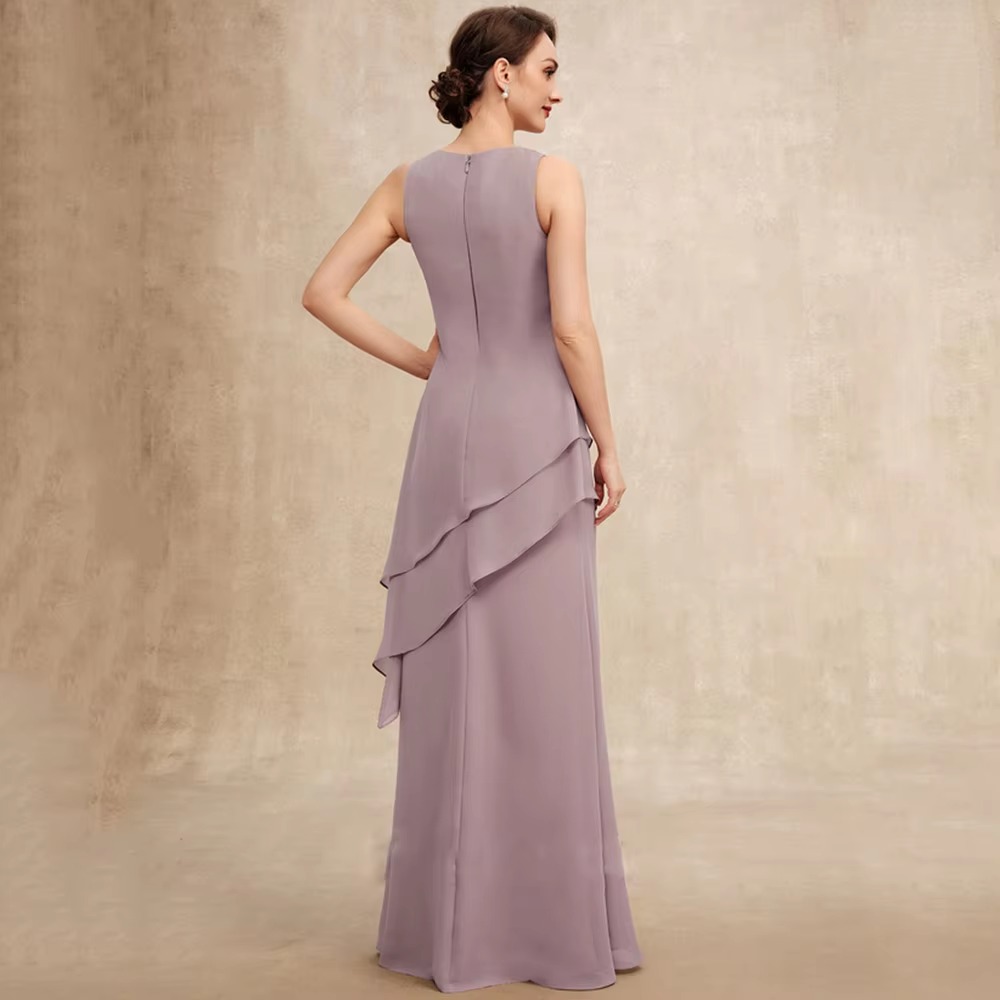 Beauteous O Neck Sheath Sleeveless Beading Formal Tiered Floor Length Wedding Party Mother Gown - Image 6