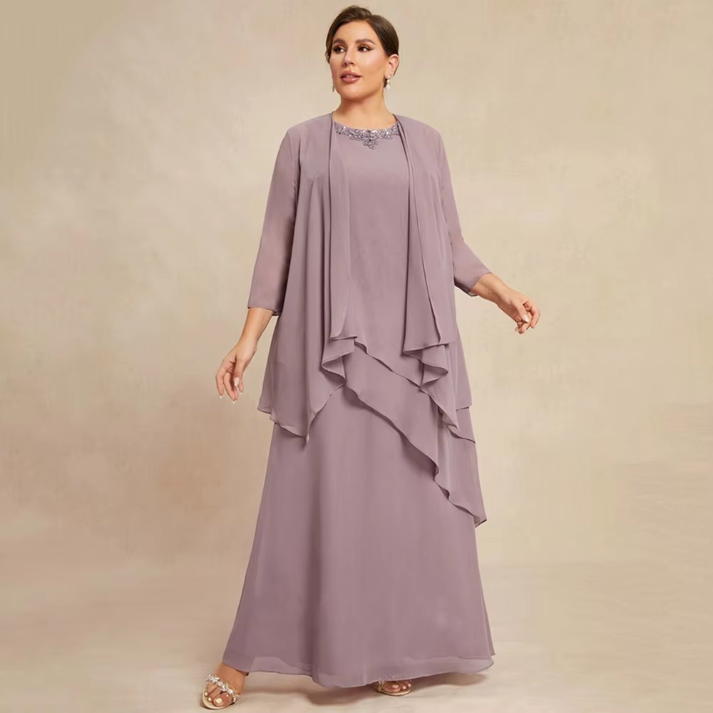 Beauteous O Neck Sheath Sleeveless Beading Formal Tiered Floor Length Wedding Party Mother Gown