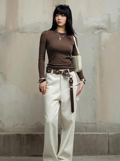 Casual Acrylic Ribbed Long Slight Stretch T-shirt