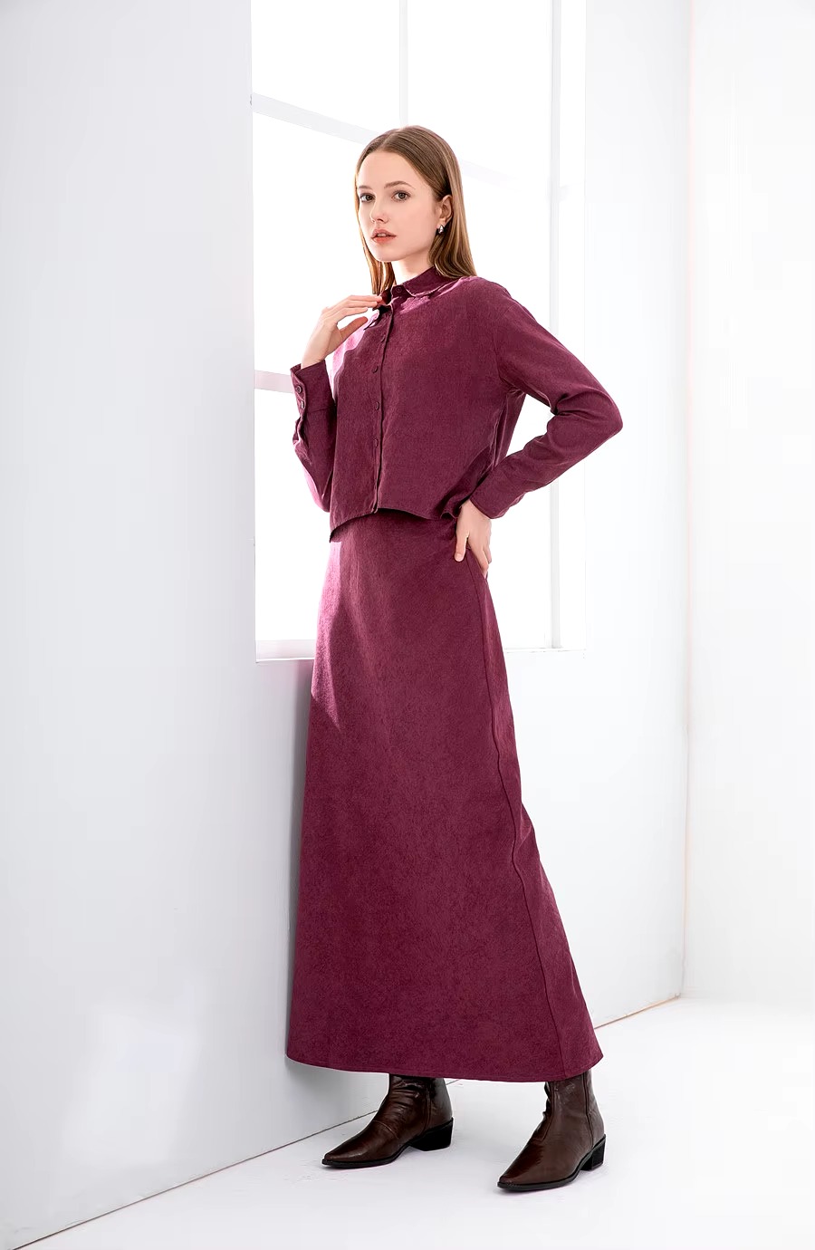 Casual A-line Viscose Shirt And Skirts 2 Piece Set - Image 2