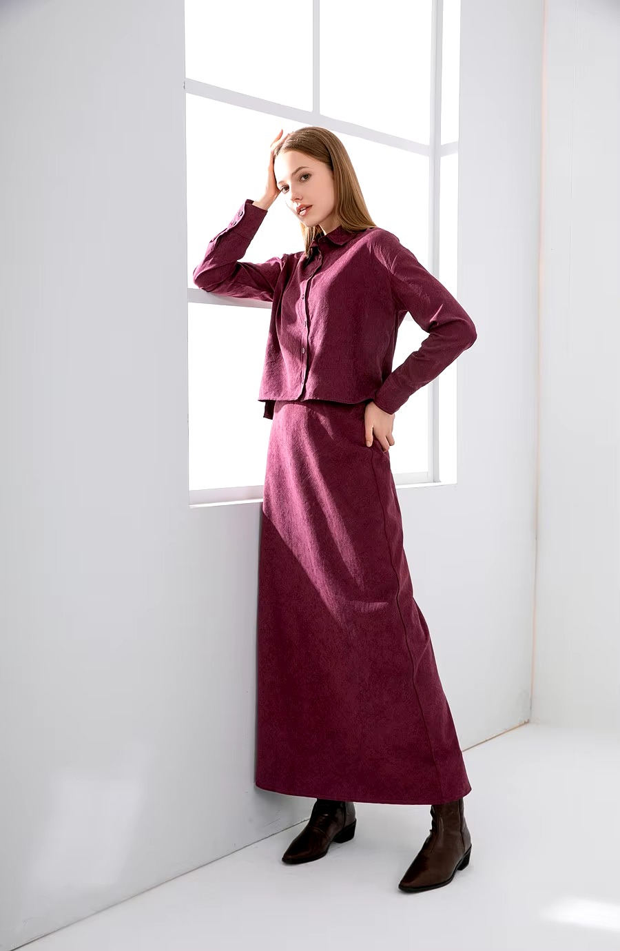 Casual A-line Viscose Shirt And Skirts 2 Piece Set