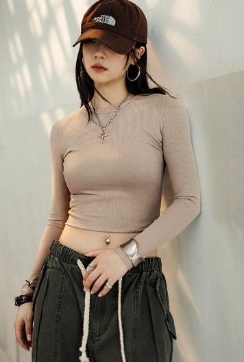 Casual Acrylic Ribbed Long Slight Stretch T-shirt - Image 5