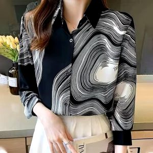 Casual Basic Abstract Face Printed Blouse Shirt