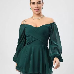 Casual Bateau Neck Pleated Layered Chiffon Mini Dress