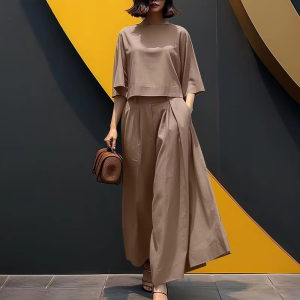 Casual Blouse Wide Leg Trousers 2 Piece Set Outfits