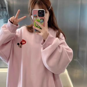 Casual Cartoon Brushed Round Neck Pullovers Loose Hoodies