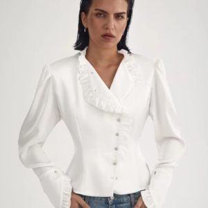 Casual Classic Ruffle Long Sleeve Non Stretch Shirts