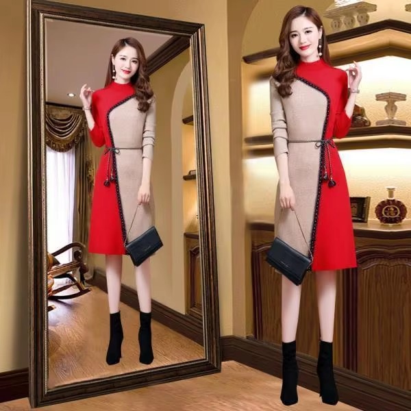 Casual Comfort Soft Wool Knit Belt Slim Classy Midi Dress - Image 6