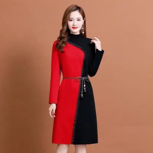 Casual Comfort Soft Wool Knit Belt Slim Classy Midi Dress