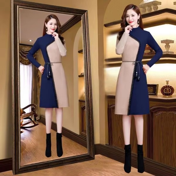 Casual Comfort Soft Wool Knit Belt Slim Classy Midi Dress - Image 7