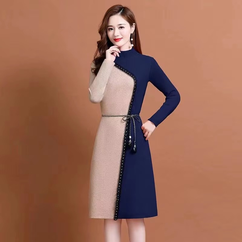 Casual Comfort Soft Wool Knit Belt Slim Classy Midi Dress - Image 8