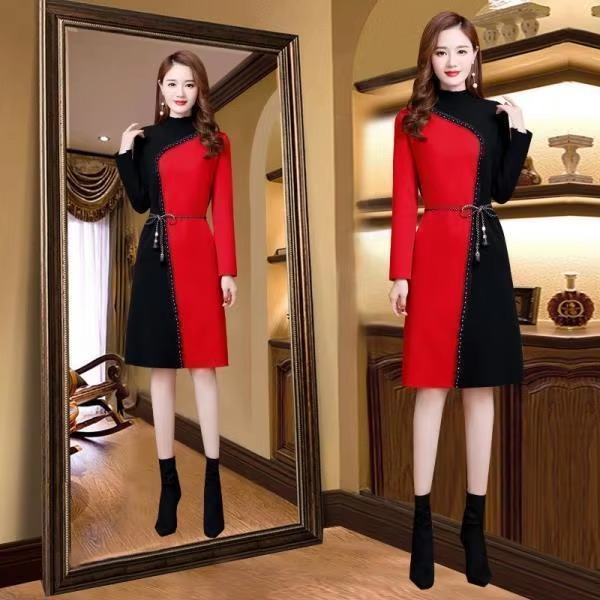 Casual Comfort Soft Wool Knit Belt Slim Classy Midi Dress - Image 3