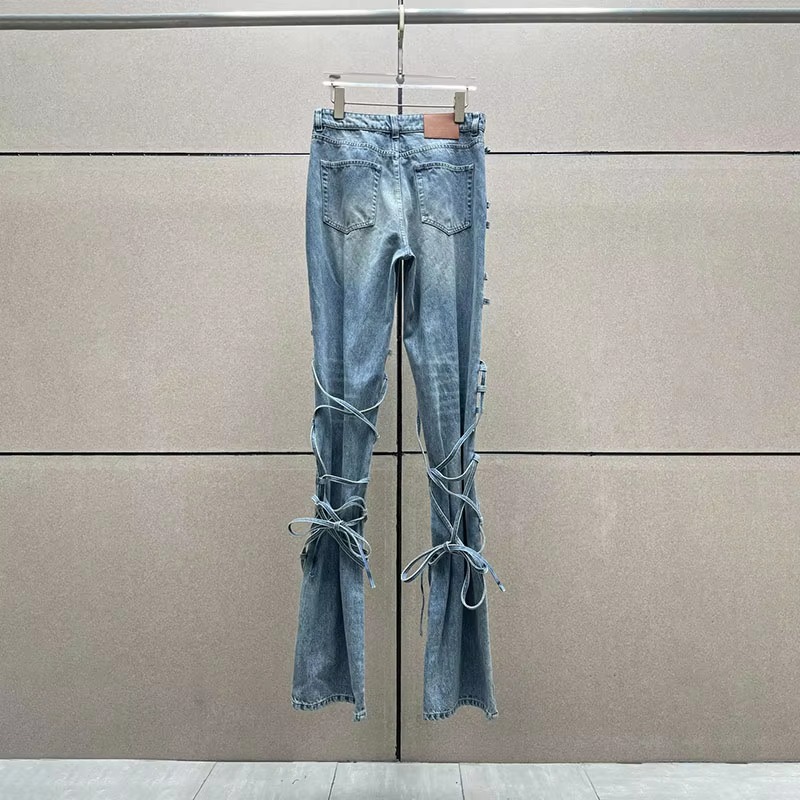 Casual Cotton Strappy Drawstring Wide-Legged Pants - Image 4