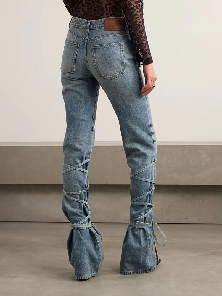 Casual Cotton Strappy Drawstring Wide-Legged Pants - Image 2