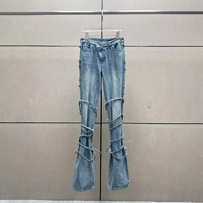 Casual Cotton Strappy Drawstring Wide-Legged Pants - Image 3