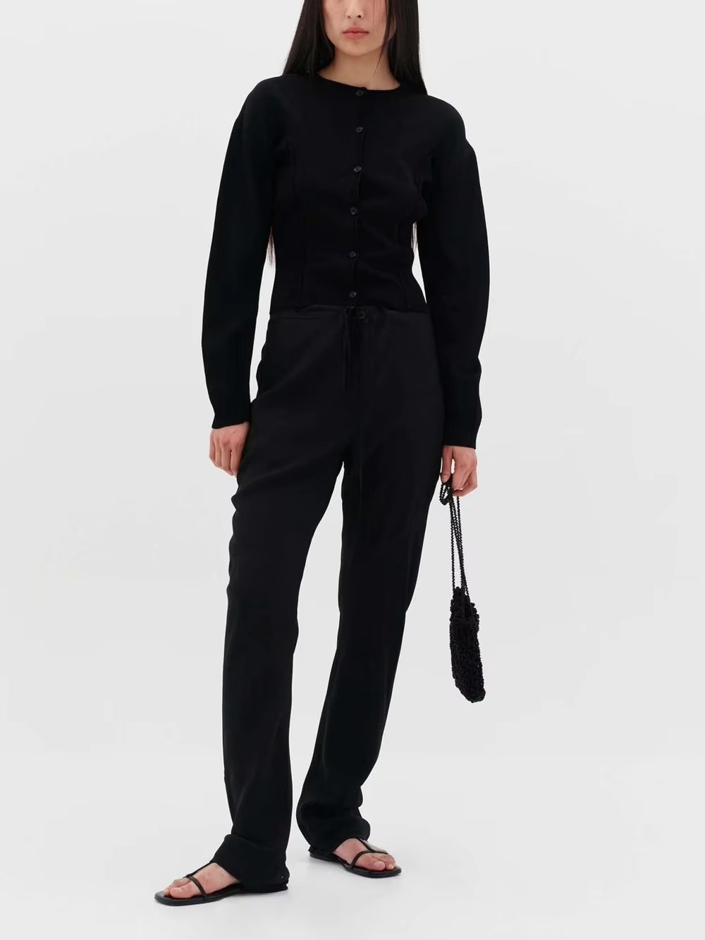 Casual Crew-Neck Single Breasted Long Sleeve Wool Knit Short Sweater - Image 8