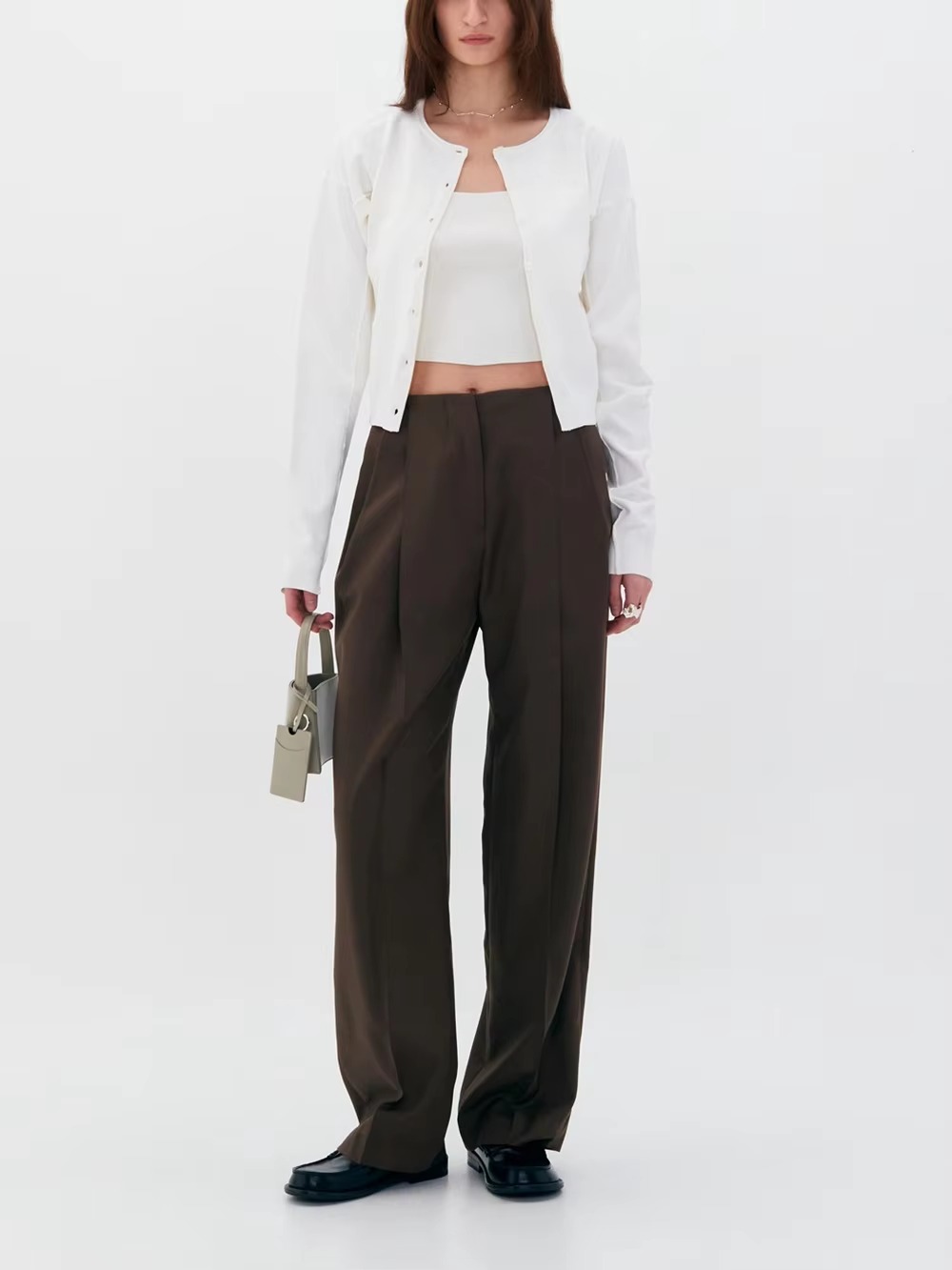 Casual Crew-Neck Single Breasted Long Sleeve Wool Knit Short Sweater - Image 6