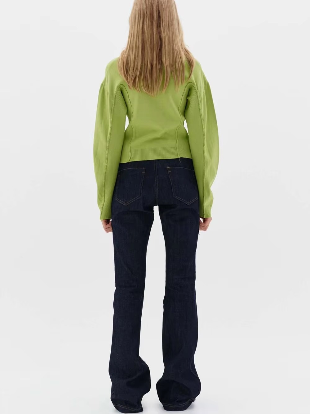 Casual Crew-Neck Single Breasted Long Sleeve Wool Knit Short Sweater - Image 3