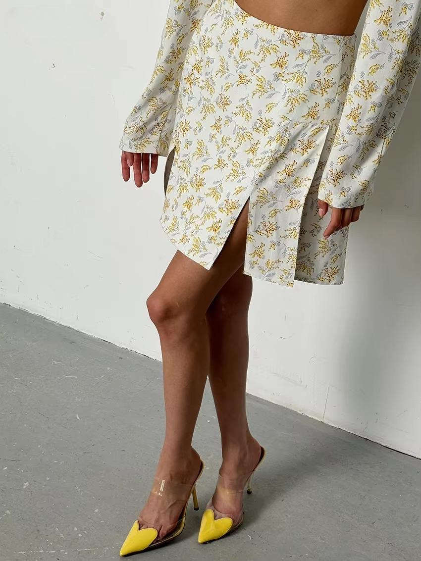 Casual Crop Top With High Waist Slit Loose Print 2 Piece Sets - Image 3