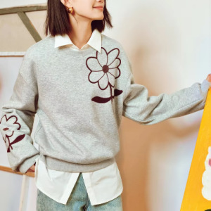 Casual Floral Round Neck Long Sleeve Pullover Hoodies