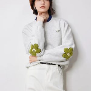 Casual Flower Patchwork Sleeve Round Neck Hoodie