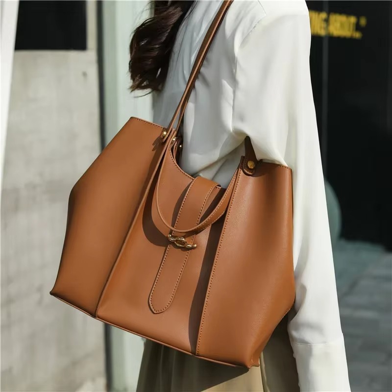Casual Genuine Leather Open Pocket High Quality Large Totes Shoulder Bags - Image 2