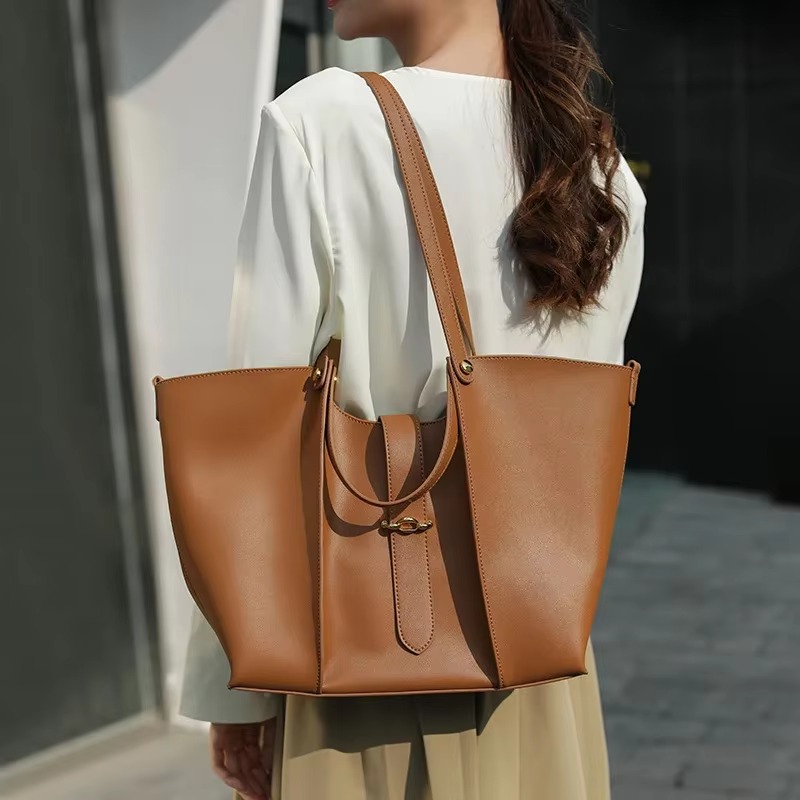 Casual Genuine Leather Open Pocket High Quality Large Totes Shoulder Bags