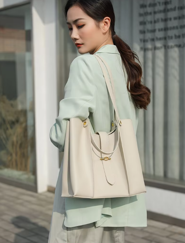 Casual Genuine Leather Open Pocket High Quality Large Totes Shoulder Bags - Image 6