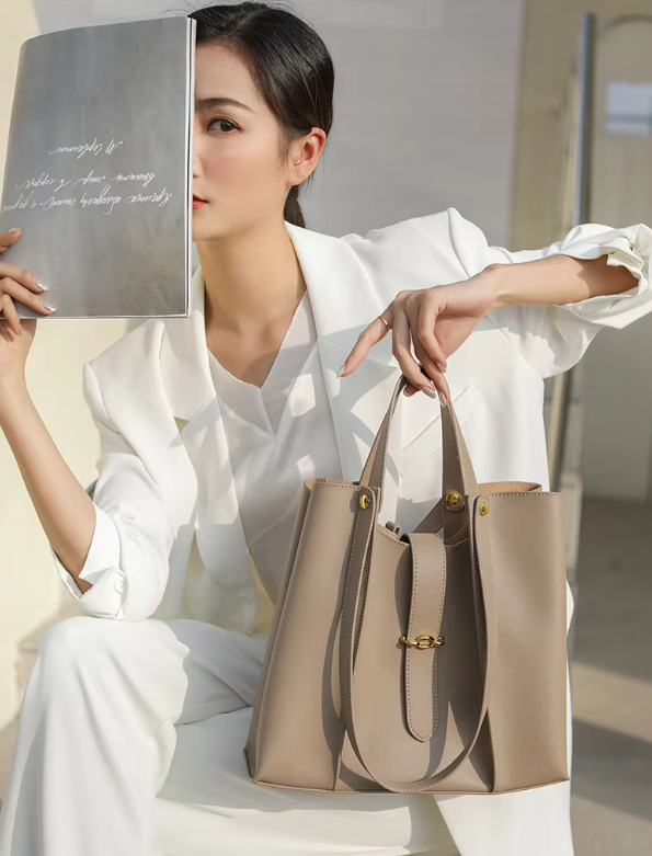 Casual Genuine Leather Open Pocket High Quality Large Totes Shoulder Bags - Image 8