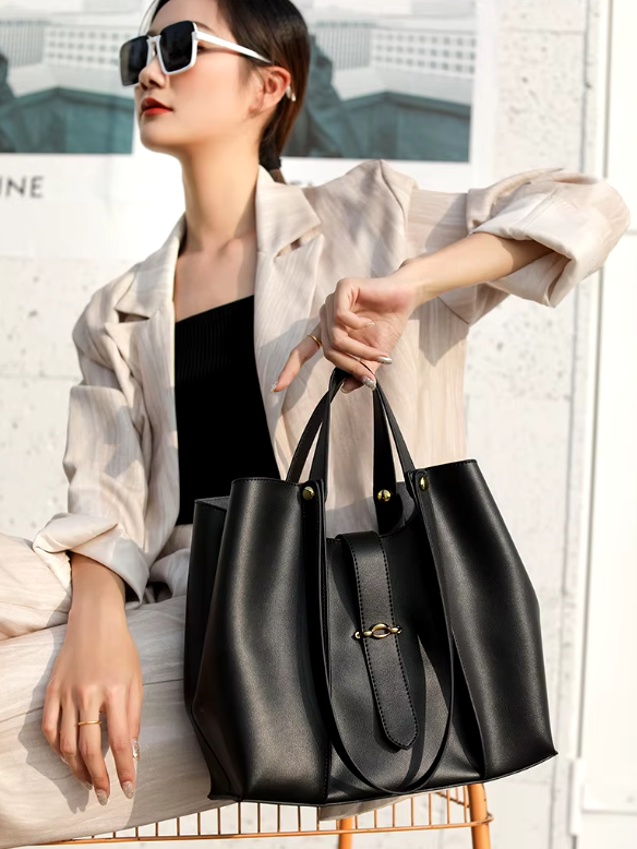 Casual Genuine Leather Open Pocket High Quality Large Totes Shoulder Bags - Image 13