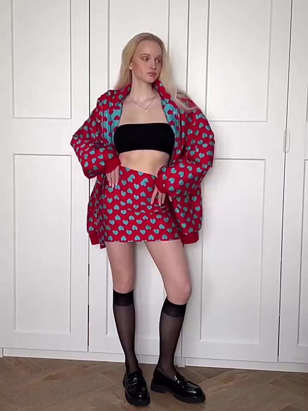 Casual High Street Warm Cotton Printed Skirt And Jacket Two Piece Set - Image 2