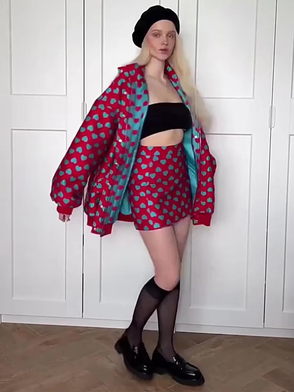 Casual High Street Warm Cotton Printed Skirt And Jacket Two Piece Set - Image 3