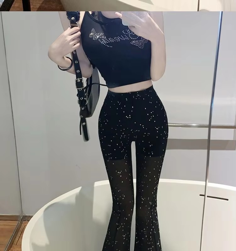 Casual High Waist Design Quick Drying Tight Flare Shiny Pants - Image 2