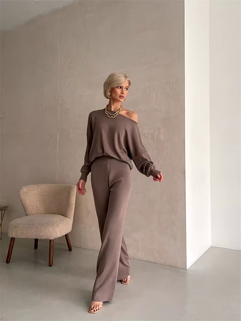 Casual Knitted Top And Elastic Waist Pants Two Piece Sets - Image 10