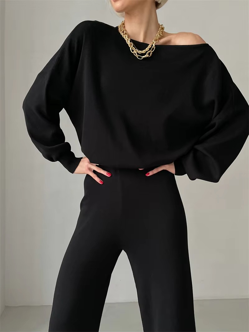 Casual Knitted Top And Elastic Waist Pants Two Piece Sets - Image 5