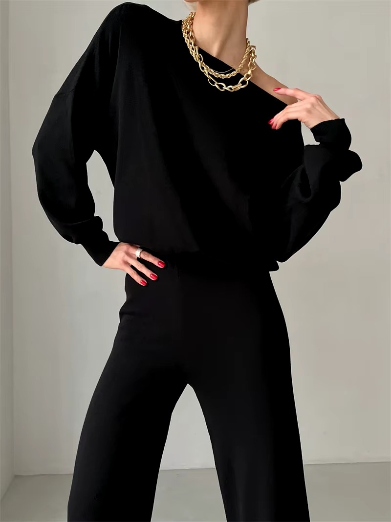 Casual Knitted Top And Elastic Waist Pants Two Piece Sets - Image 6