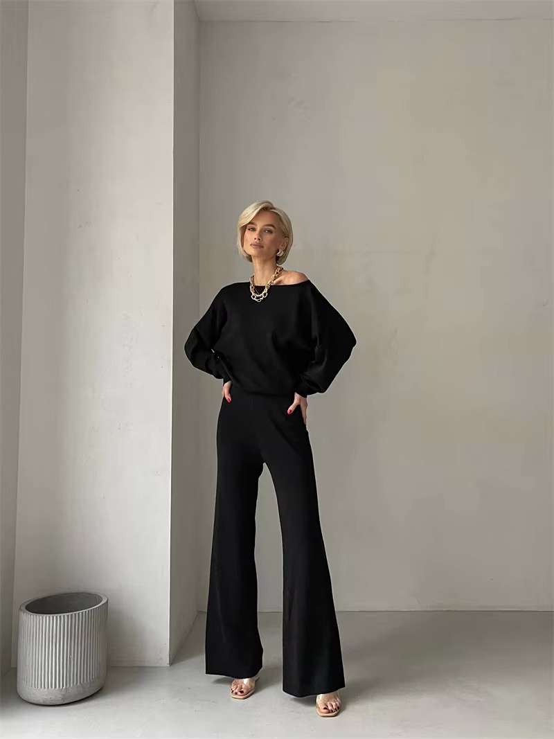 Casual Knitted Top And Elastic Waist Pants Two Piece Sets - Image 2