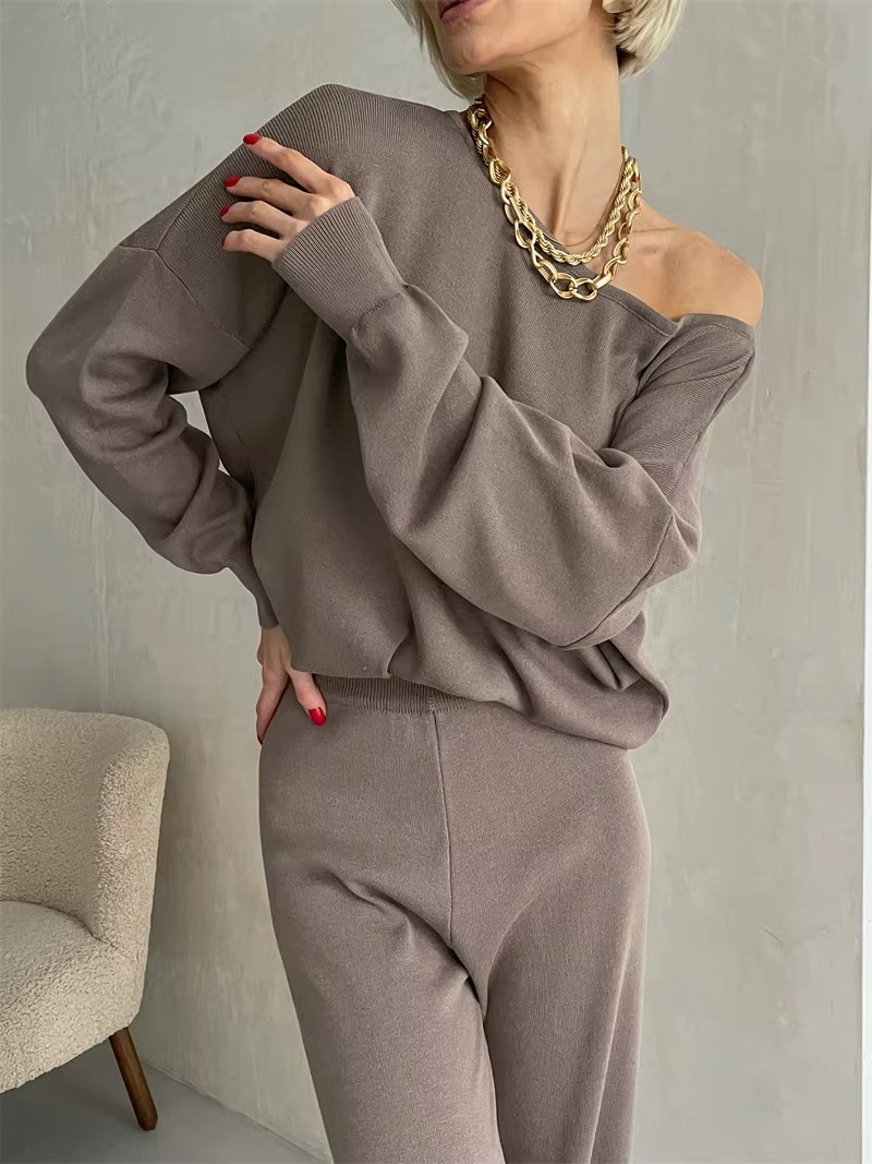 Casual Knitted Top And Elastic Waist Pants Two Piece Sets - Image 7
