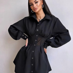 Casual Lapel Long Sleeve Loose Office Mini Dress