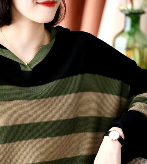 Casual Long Sleeve Loose Hooded Pullover Stripe Sweater Top - Image 4