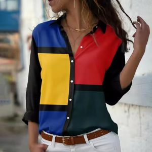 Vintage Long Sleeve Turn-down Collar Lapel Printed Shirt