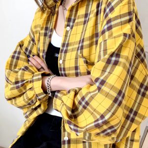 Casual Long Sleeve Single Breasted Plaid Oversize Shirt