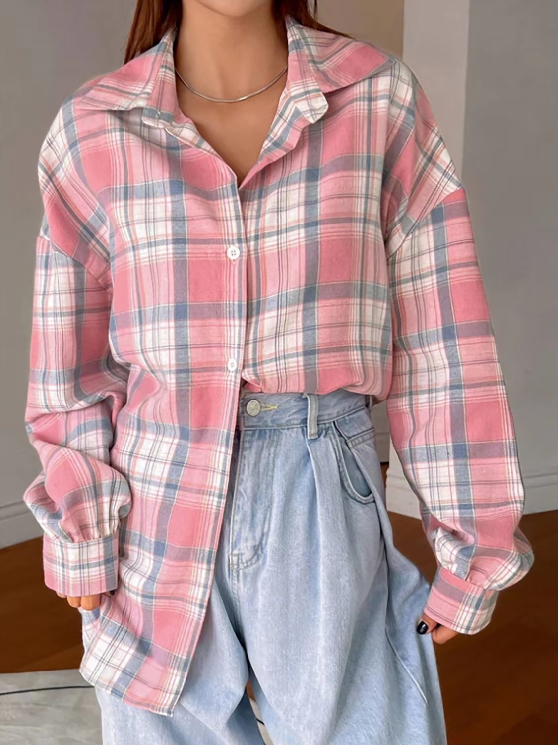 Casual Long Sleeve Slight Stretch Plaid Shirts Outerwear - Image 3