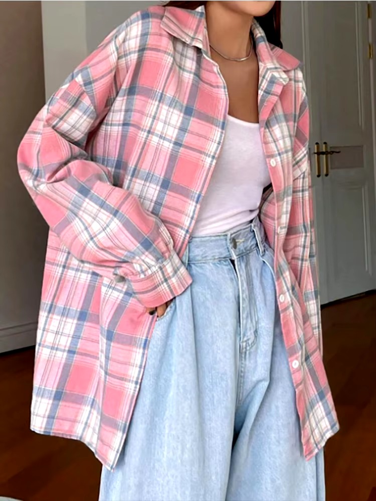 Casual Long Sleeve Slight Stretch Plaid Shirts Outerwear - Image 4