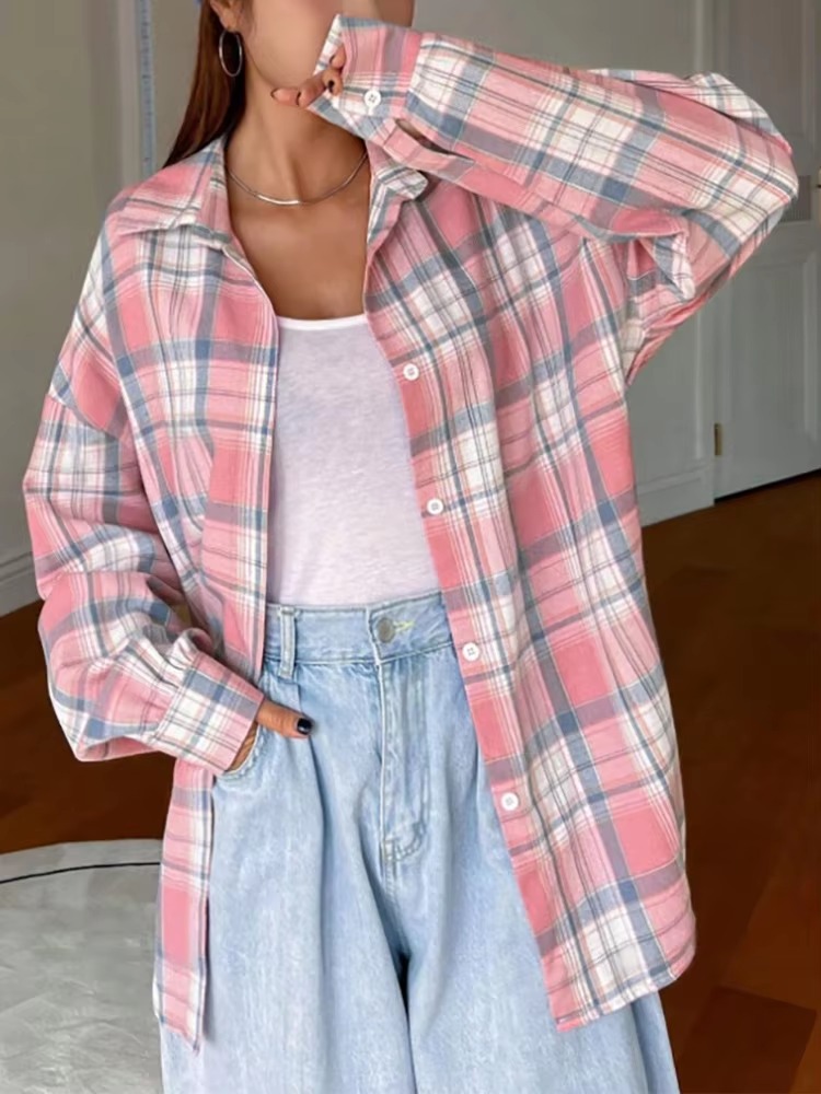 Casual Long Sleeve Slight Stretch Plaid Shirts Outerwear