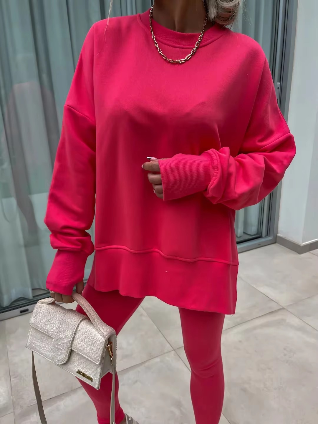 Casual Loose-Fitting Sweater Tight Pants 2 Piece Suit - Image 27