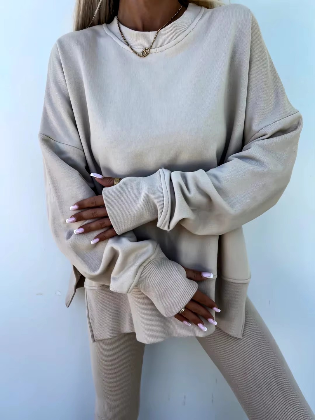 Casual Loose-Fitting Sweater Tight Pants 2 Piece Suit - Image 8