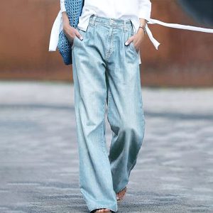 Casual Loose Pocket Street Straight Leg Wide Leg Pants