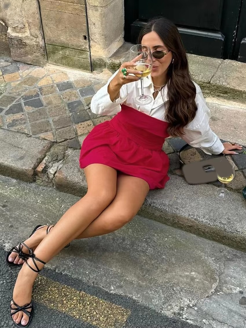 Casual Loose Shirt With Strap Mini Dress Cotton Two Pieces Set - Image 5